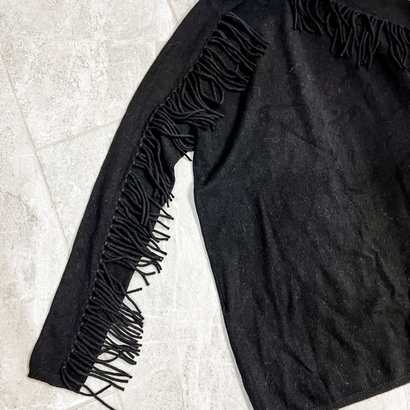 Premise Black 100% Cashmere Sweater With Fringe Sleeves Size Small and Medium - Picture 10 of 13